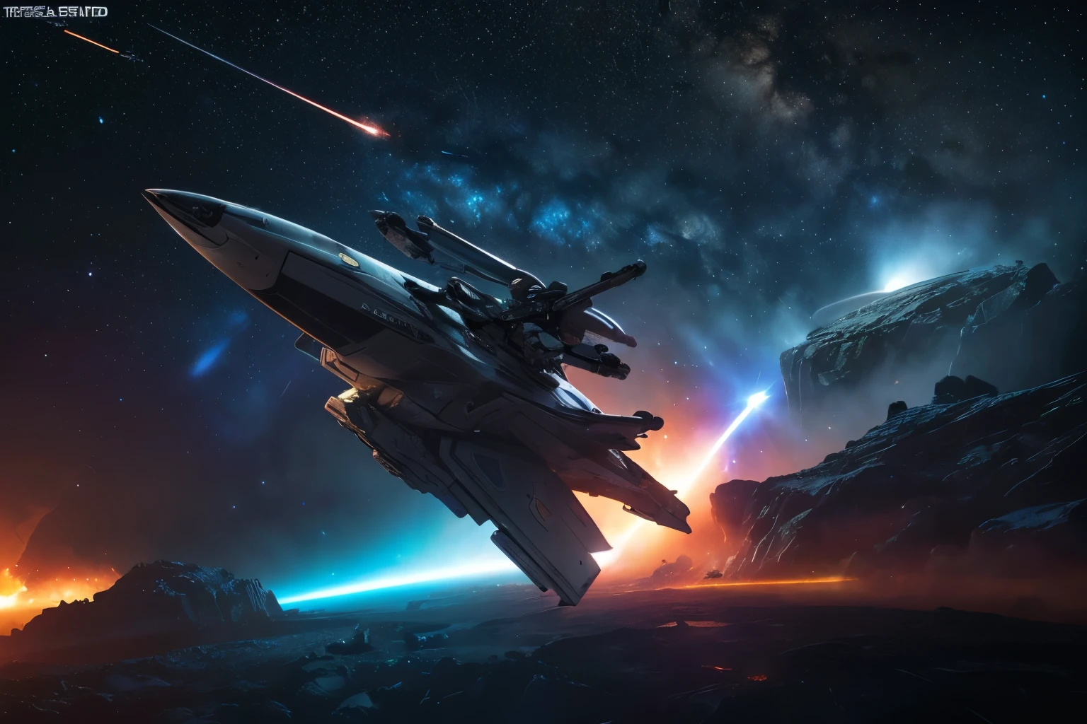 ((Epic Space War Masterpiece)), ((High-Resolution Galactic Conflict)), ((hyper-realistic Starfleet Battles)), (detailed Spacecraft Destructions), (Photorealistic:2.0), Spacemen in combat suits, (futuristic), (alien species), (advanced weapons), (energy shields), (laser blasts), (planetary ground assaults), (space-drifting debris), (cosmic backdrop), (Neon-lit starships), (holographic interface), (high-tech control consoles), (ai-driven starfighters), (stellar explosions), (dark matter effects), (warp speed
