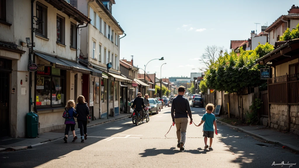2 enfants se tiennent la main au milieu d'une grande rue