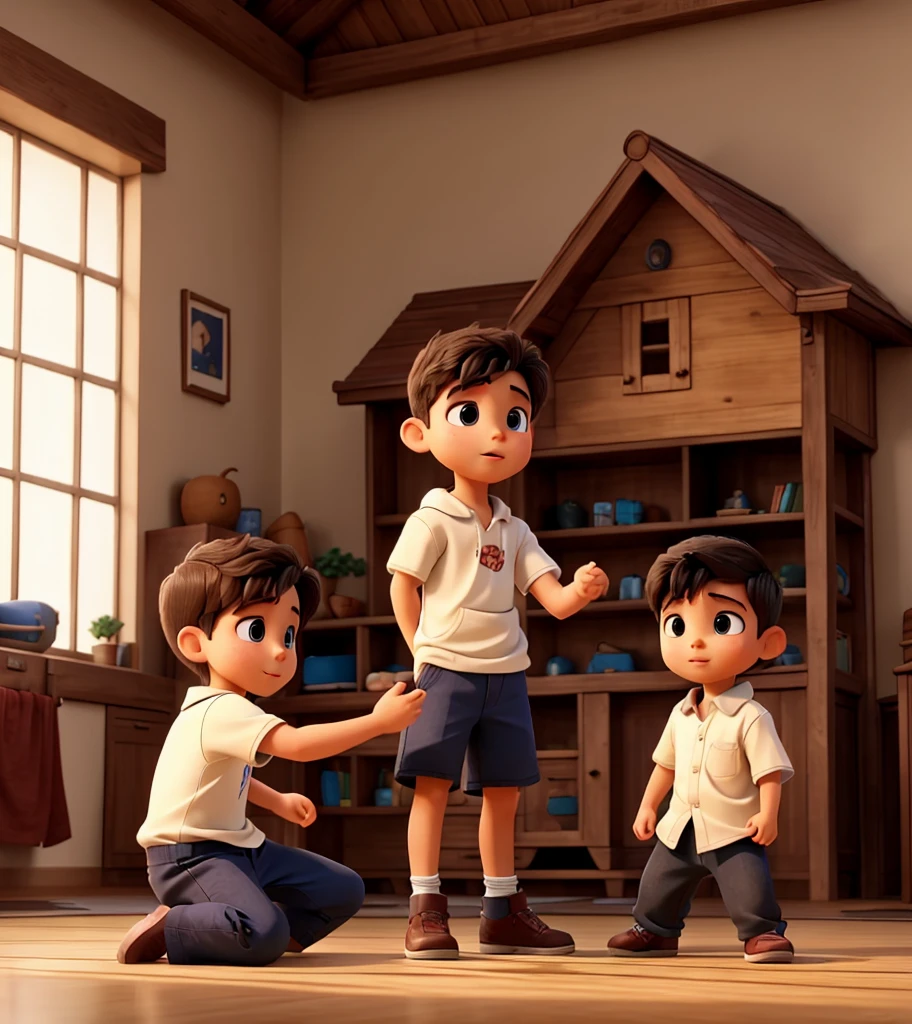 Two young boys fighting in His house