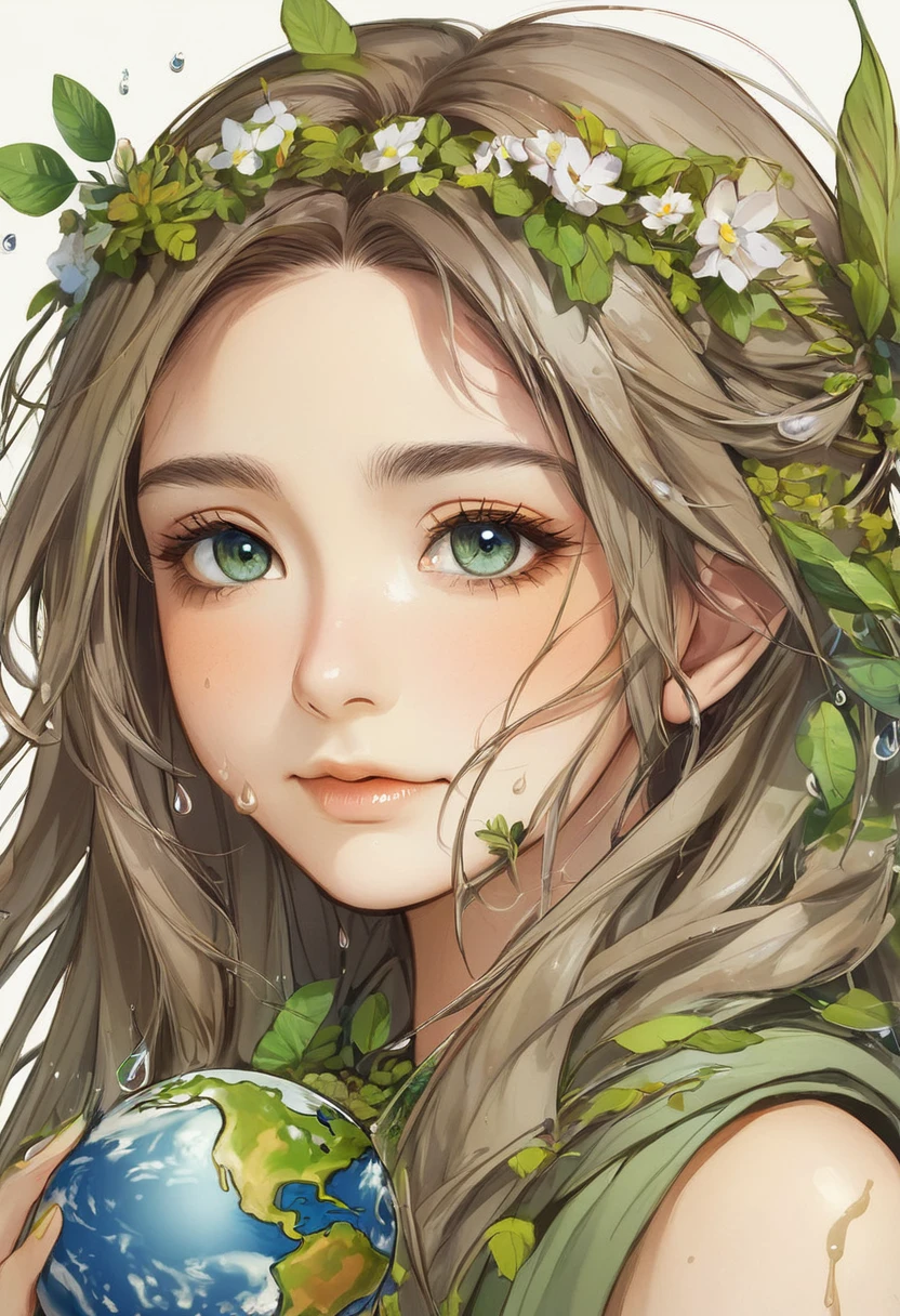 One girl, Female Earth Spirit, Earth-colored hair, Internal soil springs, Put a few drops of soil on your skin,