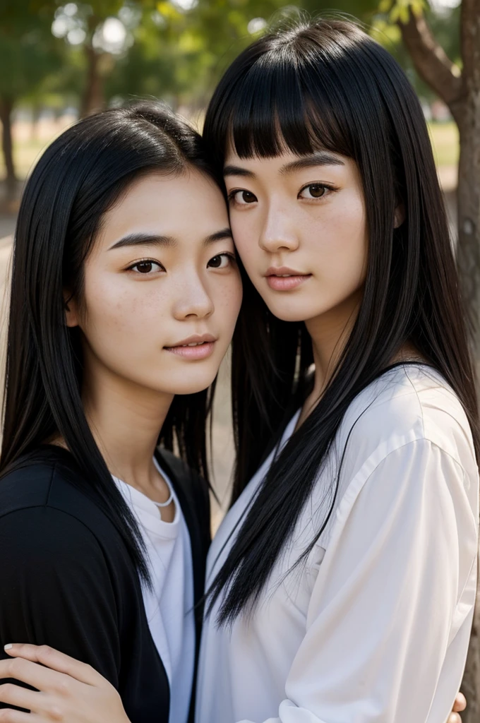 A tall Chinese boy with dark hair and a white girl with freckles with black hair who are a couple