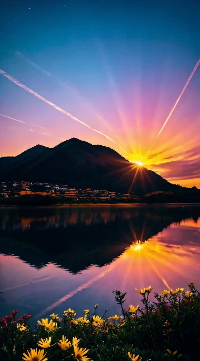 There is a beautiful sunset, the hillside is covered with flowers and plants, the flowers are up close, the colorful sky, the surreal colors, the colorful sunsets, the colorful sky, the marvelous sky reflection, the amazing sky, the fantastic atmosphere 8K, the colorful clouds, the color reflection on the lake, the surreal sky, the red and blue reflection, the fire reflection, the beautiful sky, the beautiful and spectacular dusk, the beautiful dream landscape, the amazing skyHD lighting and dark )<=(epic image quality)dark atmosphere with bright particle light(many effects in background)

INFO
Size
856X1536
Date
Nov 22, 2023