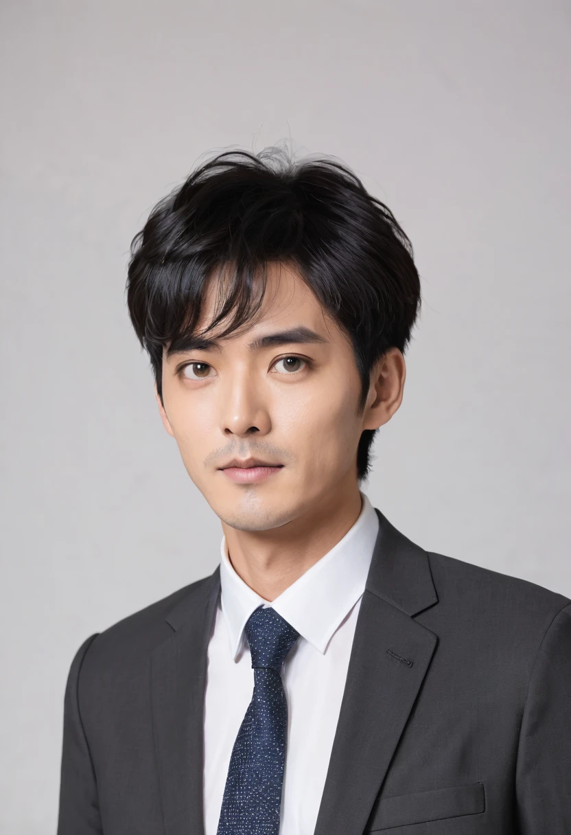 Japanese　male　Narrow eyes　Short black hair　Office casual attire　