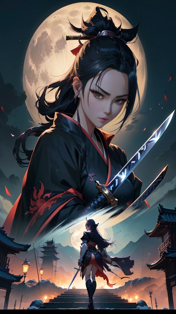 anime character with sword in front of a full moon, badass anime 8 k, artgerm and atey ghailan, g liulian art style, demon slayer artstyle, by Yang J, she is holding a katana sword, anime art wallpaper 8 k, anime style 4 k, wuxia, anime art wallpaper 4 k, anime art wallpaper 4k