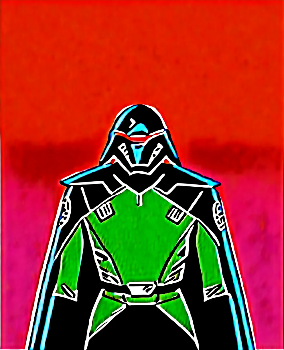 score_9,score_8_up,score_7_up,score_6_up, Trilla,green eyes,black hair, upper body, wet, armor,gloves,black bodysuit,black cape,belt,rain, science fiction,sith base, star wars, outdoors, rain, solo,fflixbag wearing armor sabine wren
