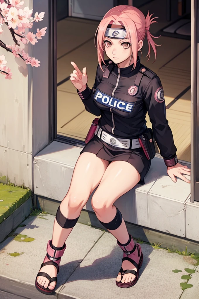 (((Sakura Haruno NARUTO))),(((Wearing police clothes))),(((Alone)))