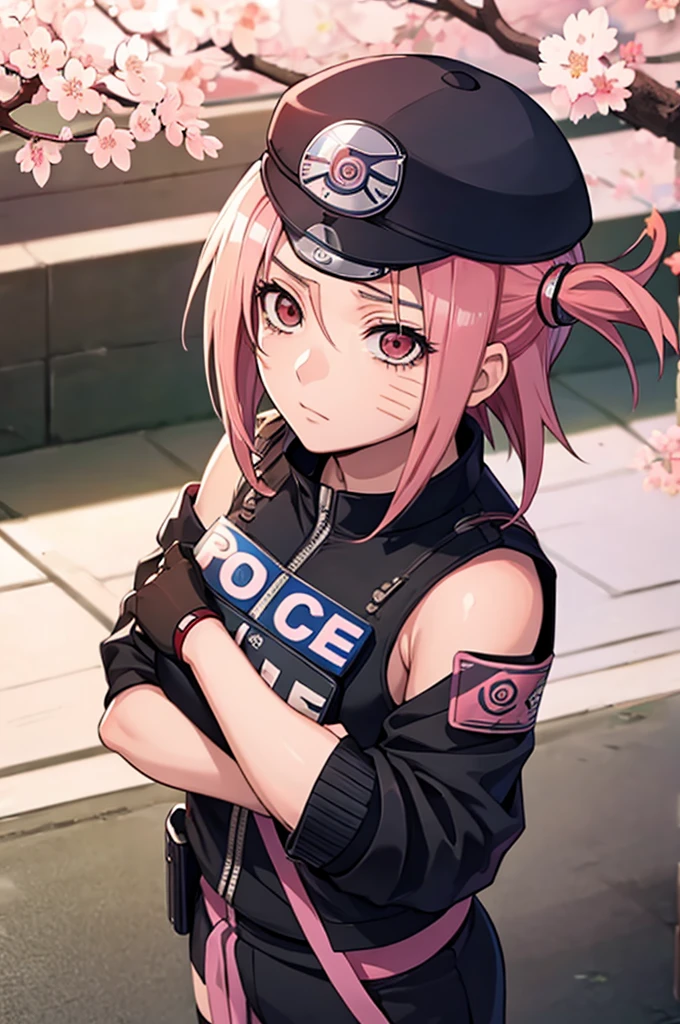 (((Sakura Haruno NARUTO))),(((Wearing police clothes))),(((Alone)))