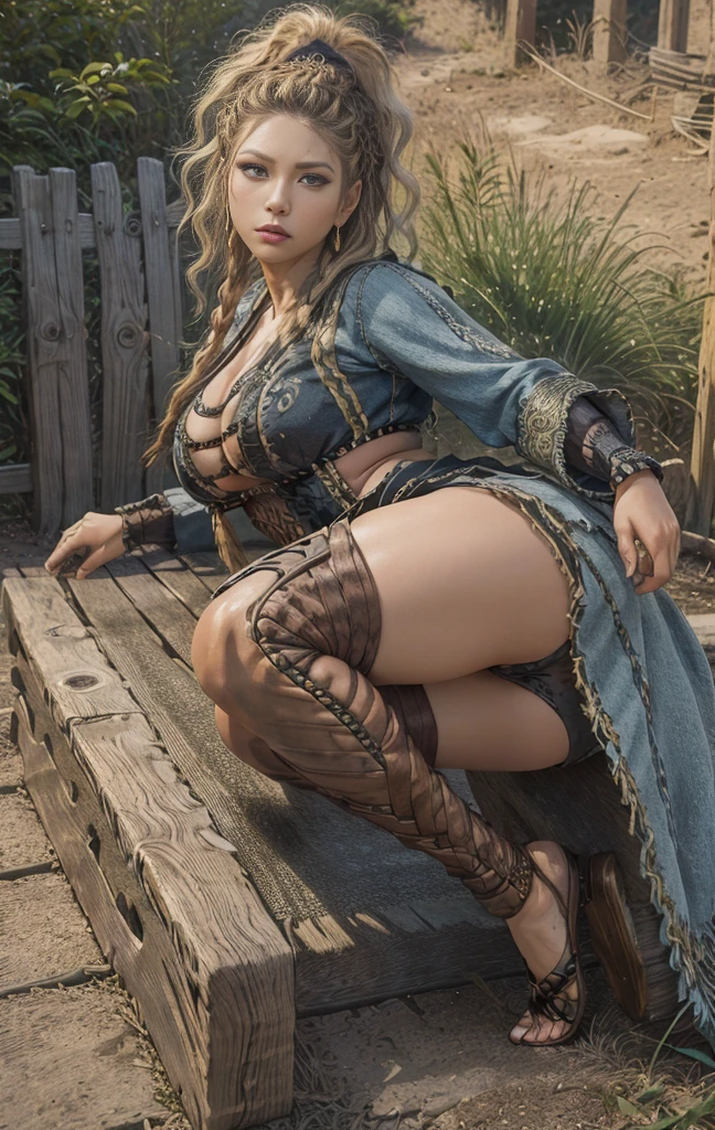 stunning digital illustration of a 35yo aboriginal woman flaunting her phenomenal detailed accentuated big booty, gorgeous, ample curvaceous, thick thighs, great aesthetics, posing, long braided hair, alluring, sultry facial expression, natural colors, highly detailed, ultra detailed, award winning details, unforgettable, very intricate, niji style, comic style, anime style