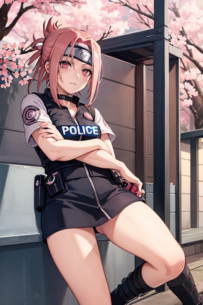 (((Sakura Haruno NARUTO))),(((Wearing police clothes))),(((Alone)))