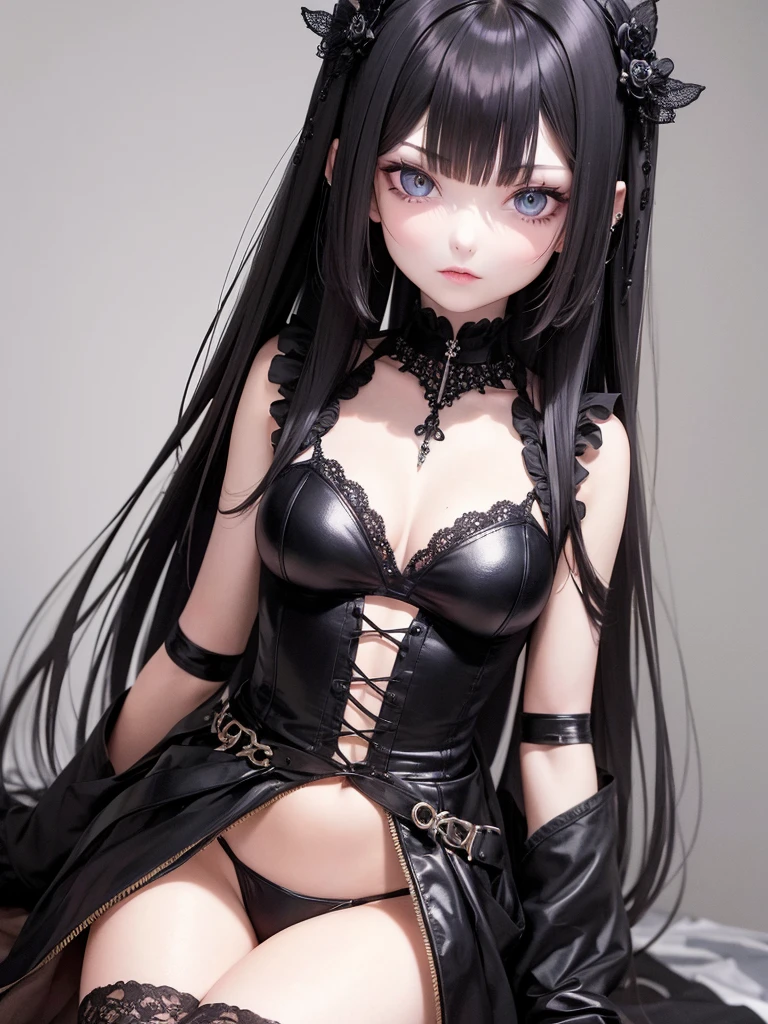 goth girl with straight, straight hair and a neutral expression, looking like a princess