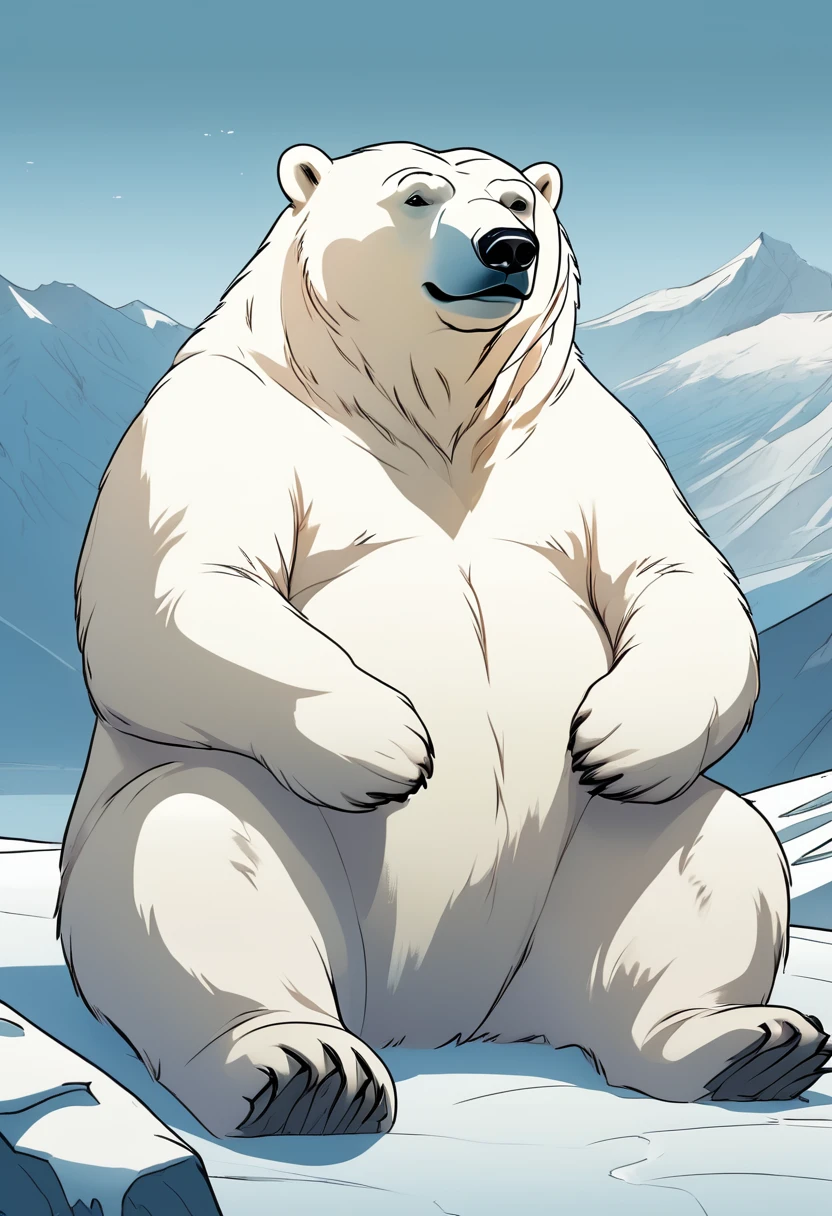 polar bear，fat，full，There is hair on the body，No clothes，Sitting，