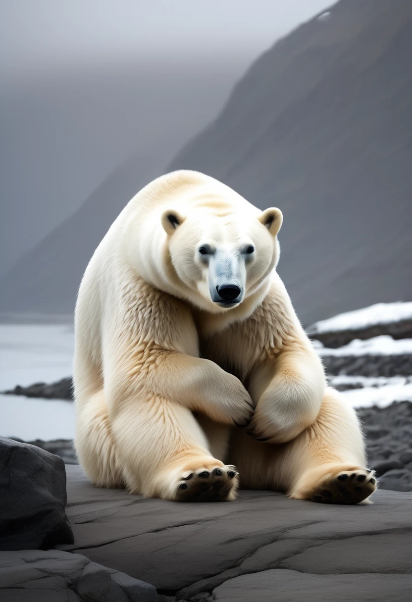 polar bear，fat，full，There is hair on the body，No clothes，Sitting，