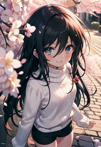 Shana,Shakugan no Shana,Long Hair,Black Hair, Black eyes Small breasts,smile,blush,White Sweater,Shorts,Black pantyhose,Mini Boots,Cherry blossom tree-lined path,Cherry blossoms are blooming,Cherry blossoms are scattered,morning,morning yang,The sun is rising,Looking down from above,
BREAK looking at viewer, (Cowboy Shot:1. 5)
BREAK outdoors, Garden,
BREAK (masterpiece:1.2), highest quality, High resolution, unity 8k wallpaper, (figure:0.8), (Detailed and beautiful eyes:1.6), Highly detailed face, Perfect lighting, Extremely detailed CG, (Perfect hands, Perfect Anatomy),