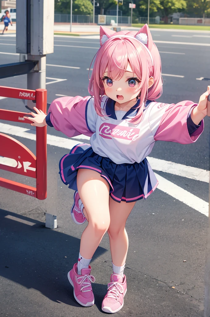 A pink-haired,Superskirt,whitelegwear,