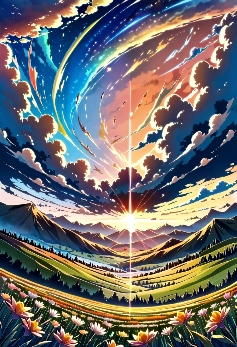 There is a beautiful sunset, the hillside is covered with flowers and plants, the flowers are up close, the colorful sky, the surreal colors, the colorful sunsets, the colorful sky, the marvelous sky reflection, the amazing sky, the fantastic atmosphere 8K, the colorful clouds, the color reflection on the lake, the surreal sky, the red and blue reflection, the fire reflection, the beautiful sky, the beautiful and spectacular dusk, the beautiful dream landscape, the amazing skyHD lighting and dark )<=(epic image quality)dark atmosphere with bright particle light(many effects in background)
INFO
Size
856X1536
Date
Nov 22, 2023