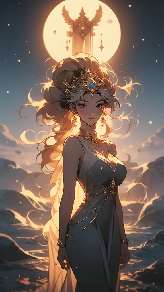 a close up of a cartoon of a woman in a dress, the sailor galaxia. beautiful, lunar goddess, celestial goddess, moon goddess, goddess of space and time, brittney lee, queen and ruler of the universe, cosmic goddess, goddess of greek mythology, venus goddess, goddess of light, goddess of the moon, ancient goddess