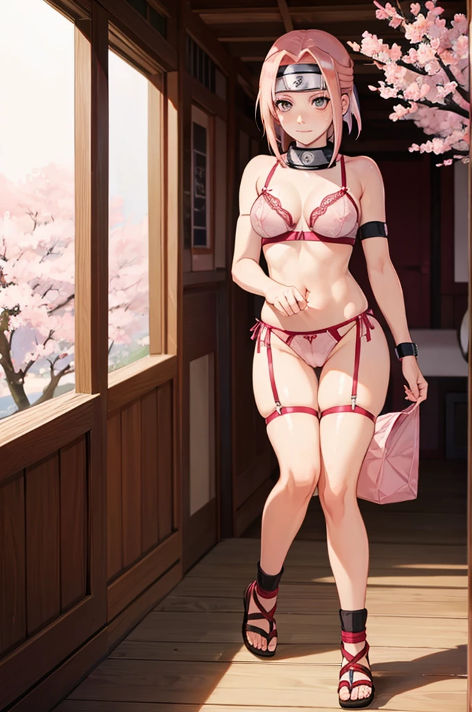 (((Sakura Haruno NARUTO))),(((Wearing lingerie ))),(((Alone)))