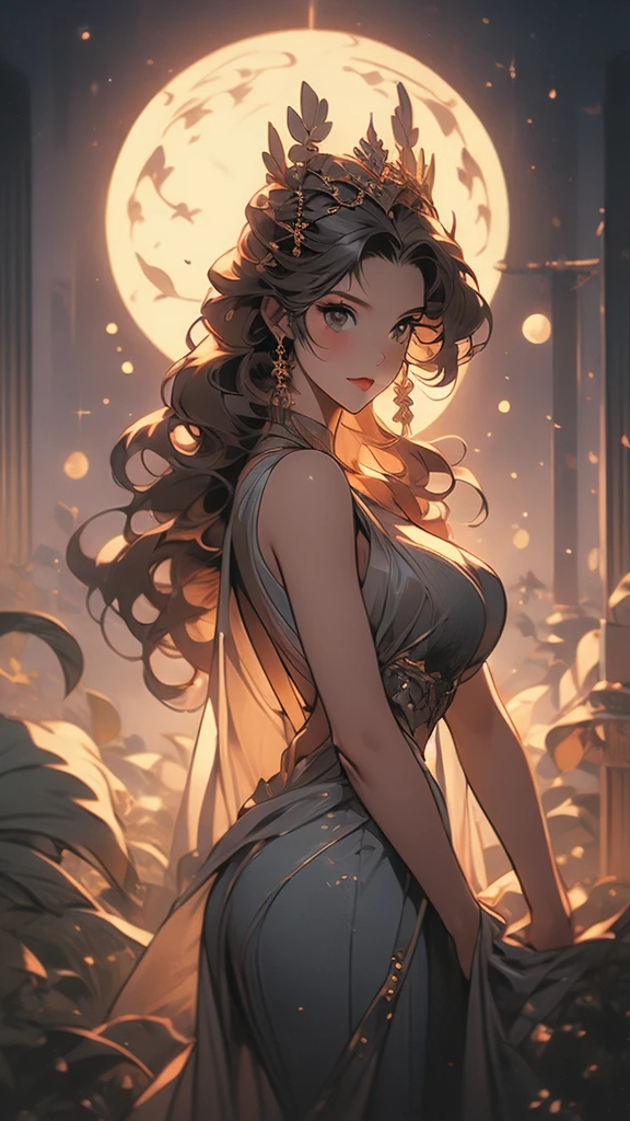 a close up of a cartoon of a woman in a dress, concept art by Craig Thompson, trending on cgsociety, art nouveau, the sailor galaxia. beautiful, lunar goddess, celestial goddess, moon goddess, goddess of space and time, brittney lee, queen and ruler of the universe, cosmic goddess, goddess of greek mythology, venus goddess, goddess of light