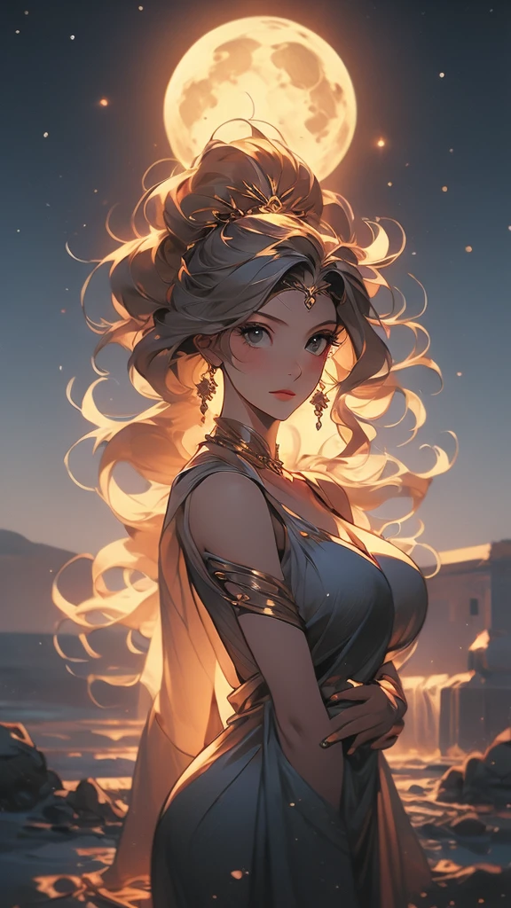 a close up of a cartoon of a woman in a dress, the sailor galaxia. beautiful, lunar goddess, celestial goddess, moon goddess, goddess of space and time, brittney lee, queen and ruler of the universe, cosmic goddess, goddess of greek mythology, venus goddess, goddess of light, goddess of the moon, ancient goddess