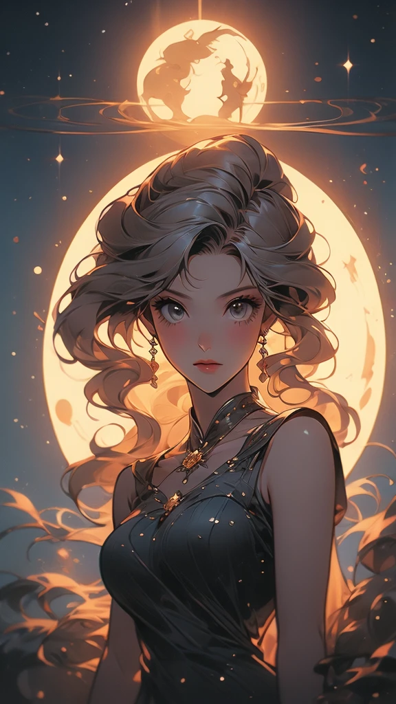 a close up of a cartoon of a woman in a dress, the sailor galaxia. beautiful, lunar goddess, celestial goddess, moon goddess, goddess of space and time, brittney lee, queen and ruler of the universe, cosmic goddess, goddess of greek mythology, venus goddess, goddess of light, goddess of the moon, ancient goddess