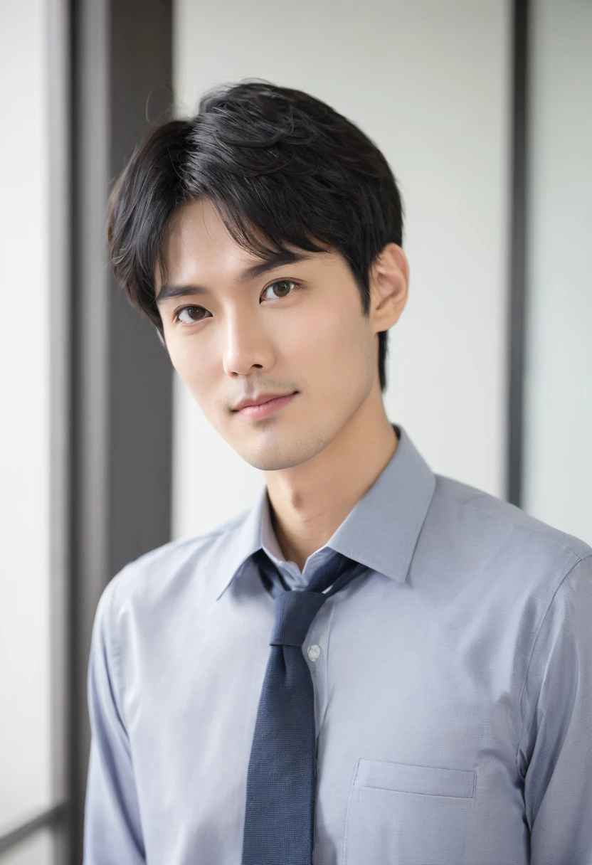 Japanese male Average face Single Narrow eyes Short black hair Office casual attire