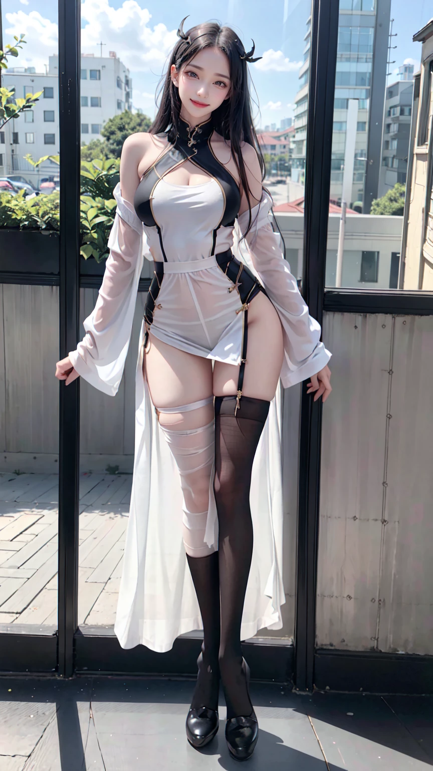 see through clothes(Full body female love:1.3),best quality, masterpiece, ultra high resolution, (lifelike:1.4), original photo, 1 female,18 years old,high school unform,black over knee sox