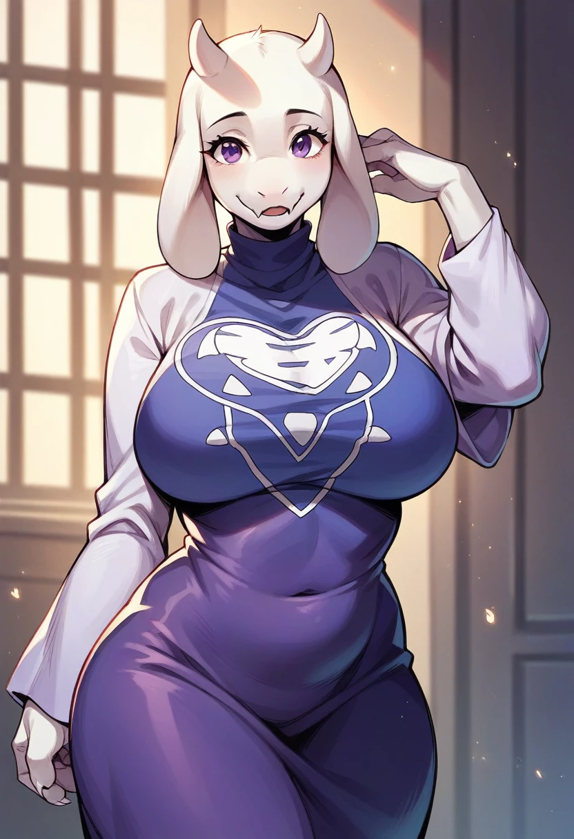 sexy,milf,toriel,Purple dress,bright purple eyes