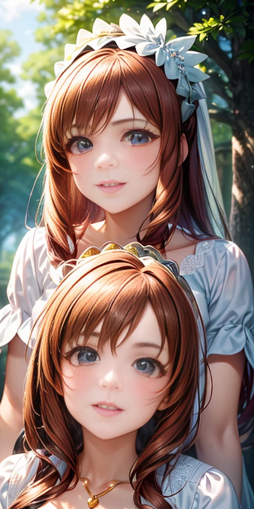 best quality,4k,8k,highres,masterpiece:1.2,ultra-detailed,realistic:1.37,portrait,beautiful mother and daughter in an Italian garden,medium:oils,classic Italian style,soft and warm colors,gentle lighting,delicate brush strokes,artistic masterpiece,pastel-hued flowers,bright blue sky and fluffy white clouds,fine details on their dresses,mother wearing an elegant white gown,daughter in a white dress with delicate lace,sparkling tiaras on their heads,smiling and joyful expressions,daughter holding a bouquet of white roses,embrace of love and innocence,subtle sunlight filtering through the trees,whisper of a gentle breeze,tranquil and peaceful atmosphere,mother's loving gaze,daughter's eyes full of excitement and joy,overall scene exudes purity and serenity.