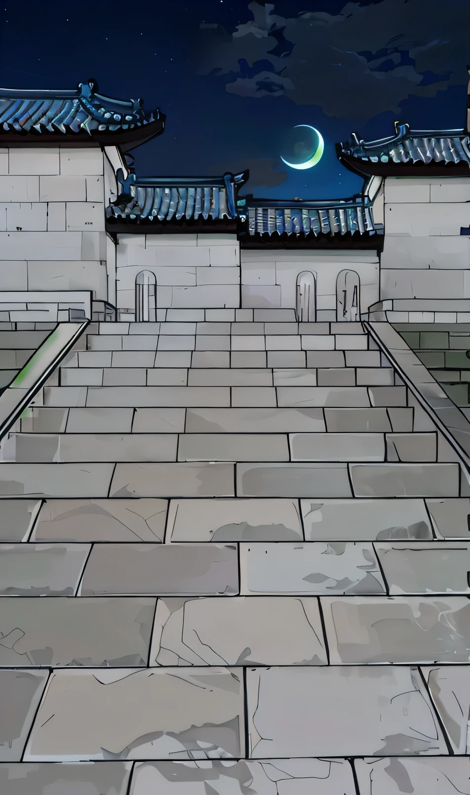 Tang dynasty style,Courtyards and streets in the Tang Dynasty,There is a moon in the sky,There are branches sticking out of the wall,Night Rendering
