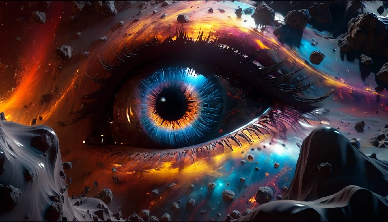 a vast cosmic war, epic battle in space, surreal, comic-like, 1 girl, beautiful detailed eyes, beautiful detailed lips, extremely detailed eyes and face, long eyelashes, floating in space, celestial nebula, mysterious cosmic energy, dramatic lighting, hyperrealistic, cinematic, vibrant colors, dramatic chiaroscuro, volumetric lighting, photorealistic, masterpiece, best quality, 8k, ultra-detailed, physically-based rendering, EdobHorrorLandscape, error sketch