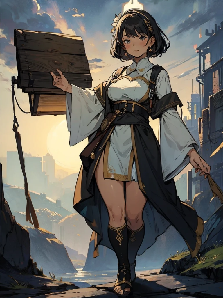 girl, , villager costume, medieval fantasy, full body image