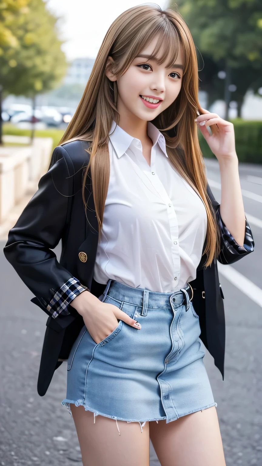 Sexy big ,13 year old beautiful girl looks sexy and cute & Cute beautiful sexy face, A strong wind blows my hair in front of my face,Beautiful super long metallic blonde straight hair。Her long bangs hide her beautiful, cute and sexy eyes.。、Belly button shirt、Very short pink and black checkered miniskirt、Turn around and look at me with a smile、Cute eyes hidden by long bangs、yawn、Double teeth、Reduces the appearance of nasolabial folds、