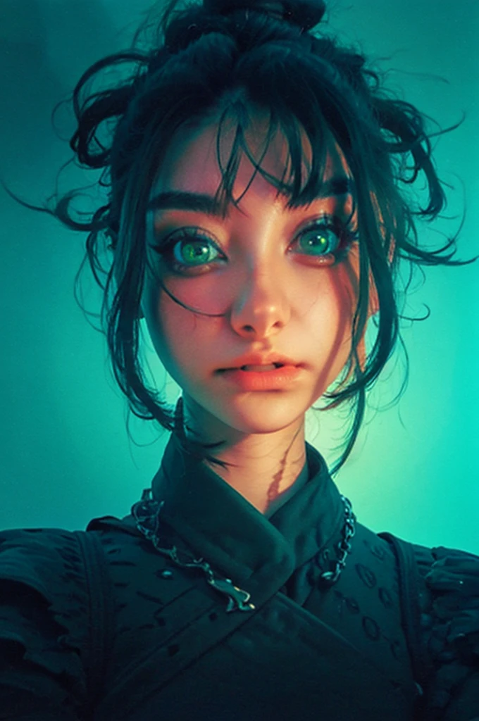 a close up of a woman with green eyes and a black background, loish art style, loish |, neon and dark, jen bartel, inspired by loish, loish and wlop, green glows, green glowing eyes, glowing in the dark, glowing aesthetic, unearthly art style, glowing green, with glowing eyes, cyan and green