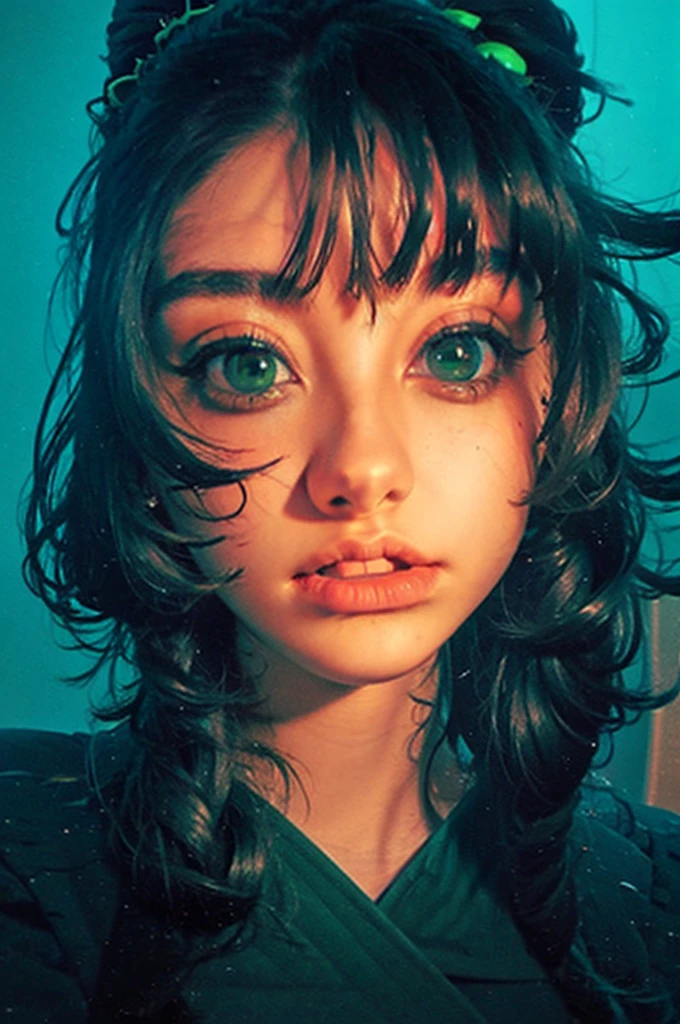 a close up of a woman with green eyes and a black background, loish art style, loish |, neon and dark, jen bartel, inspired by loish, loish and wlop, green glows, green glowing eyes, glowing in the dark, glowing aesthetic, unearthly art style, glowing green, with glowing eyes, cyan and green