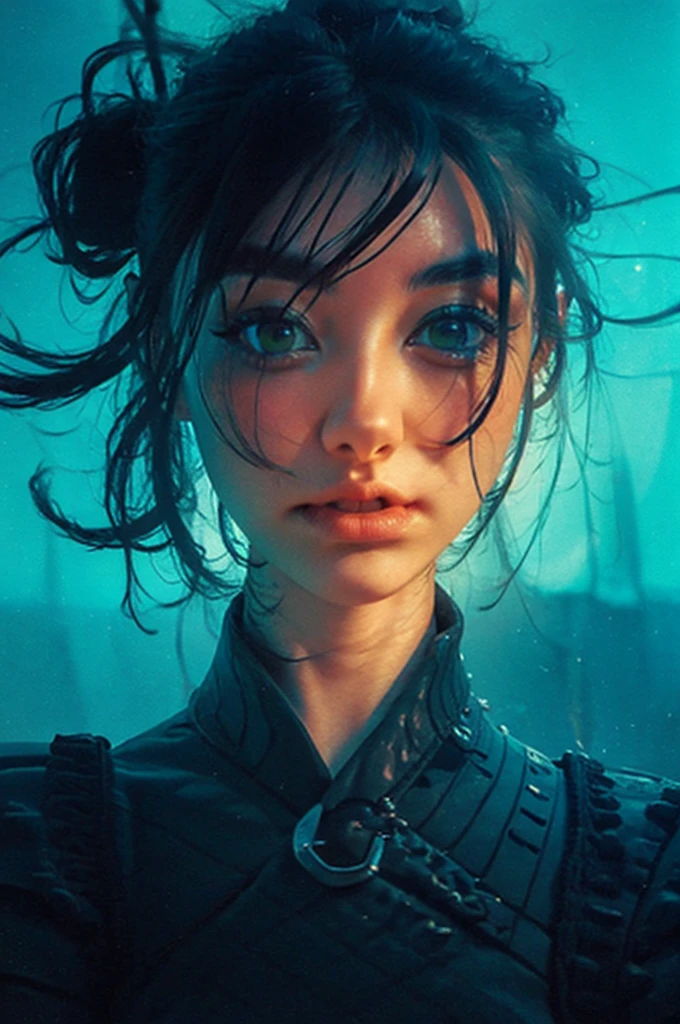 a close up of a woman with green eyes and a black background, loish art style, loish |, neon and dark, jen bartel, inspired by loish, loish and wlop, green glows, green glowing eyes, glowing in the dark, glowing aesthetic, unearthly art style, glowing green, with glowing eyes, cyan and green