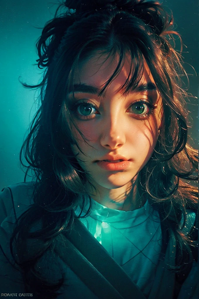 a close up of a woman with green eyes and a black background, loish art style, loish |, neon and dark, jen bartel, inspired by loish, loish and wlop, green glows, green glowing eyes, glowing in the dark, glowing aesthetic, unearthly art style, glowing green, with glowing eyes, cyan and green