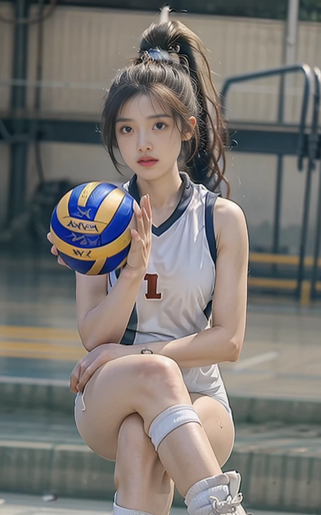 ((portrait, above the knee shot)), (1 women:1.37), beautiful milf, ((wrinkle:1.37)), (Beautiful high resolution 32k), attractive milf, ((japanese volleyball player)), stand, heavy chest, ((In the vast gymnasium:1.37)), face focus, ((plump face, bulging cheeks:0.4))), (perfect anatomy:1.2), accurate limbs, snug clothes on the body, ((sleeveless volleyball uniform:1.37, High leg bloomers:1.37)), (highest quality:1.4), 32K resolution, (realistic:1.5), (Ultra-realistic:1.5), High resolution 32k UHD, (masterpiece:1.2)), (Improvement of quality:1.4), finely,(very beautiful facial details), (Highest quality realistic skin texture:1.4),Super detailed, symmetrical eyes, look up at the audience, (oily skin:1.7), (make up:1.4, attactive proportion, big breasts:1.2, wide hips)beautiful lips:1.33, (Random fat:1.21), (ponytail, wavy hair), Light and shadow are clear, Professional Cinema Lighting,