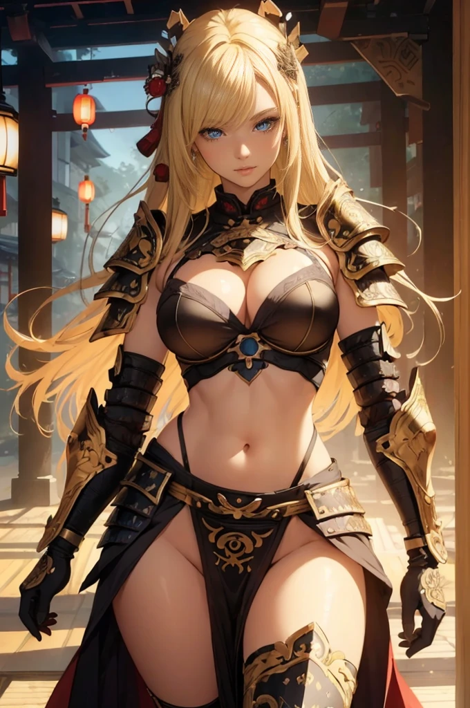 ((1girl, solo)), beautiful body, (perfect anatomy, perfect body, perfect hands, perfect legs), natural proportions, sexy body, large breasts, ((full body, full body front)) BREAK
((extremely detailed face)), (beautiful detailed eyes:1.6), (realistic pupils, realistic iris:1), expressive eyes, looking at viewer, (clear eyes:1.3), (hyperrealistic:1.2), (detailed skin texture:1.2), smooth skin, (blonde hair:1.5), (blue hair), ((little smile)), (detailed lips:1.2), (attractive lips:1.1), (glossy lips:1.1), (parted lips), perfect face, perfect eyes BREAK
(revealing clothes:1.5), (japanese armor:1.5), (samurai armor), (groin:1.5), (((highleg))), bikini armor, pelvic curtain, partially visible vulva BREAK
(masterpiece:1.5), anime-style, top quality, best quality, (beautiful and aesthetic:1.2), (ultra detail:1.5), Ultra-detailed depiction, Ultra-precise depiction, extremely detailed 8k illustration, high resolution, (highly detailed shading:1.2), (realistic lighting:1.4), perfect lighting, vibrant colors, dynamic tones, striking hues, 8k, absurd resolution, perfect shadows, hdr, UHD, ambient lighting, realistic, ultra-realistic, photo realistic, highly detailed, rich detail, luminous colors, fine texture, intricate design, professional illustration, (soft light:1.2), (illustration:0.7)