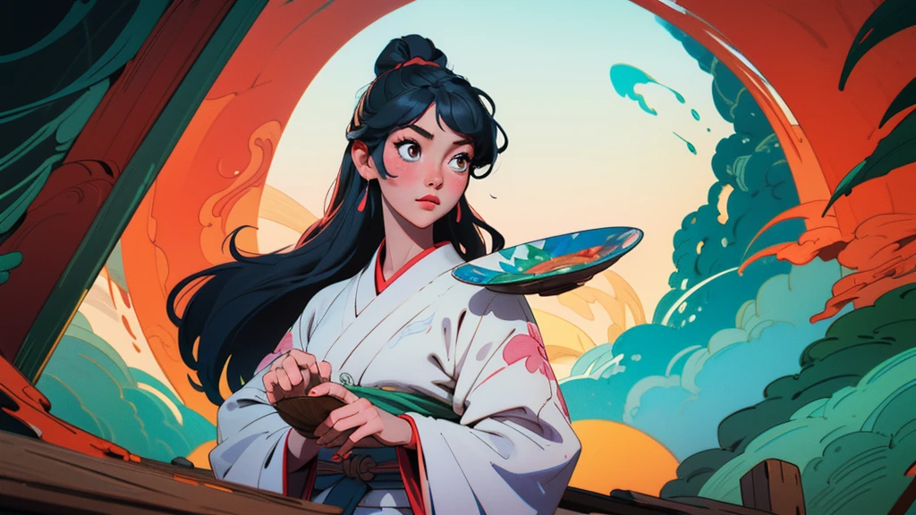 Alpha image of woman in white kimono dress, Japanese art style, Guviz-style artwork, Beautiful character painting, A beautiful artwork illustration, Chinese painting style, Beautiful digital illustration, by Yang J, stunning art style, G Liulian art style, Digital painting style, Beautiful digital artwork, By Li Song