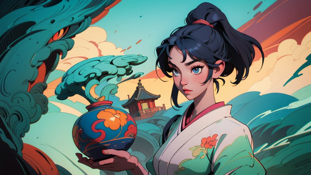 Alpha image of woman in white kimono dress, Japanese art style, Guviz-style artwork, Beautiful character painting, A beautiful artwork illustration, Chinese painting style, Beautiful digital illustration, by Yang J, stunning art style, G Liulian art style, Digital painting style, Beautiful digital artwork, By Li Song