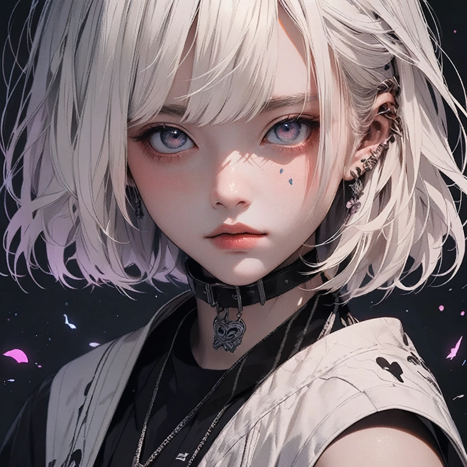 anime girl with white hair and blue eyes with pink flowers, anime style 4 k, stunning anime face portrait, anime style. 8k, detailed portrait of anime girl, artwork in the style of guweiz, beautiful anime portrait, guweiz, girl with short white hair, portrait anime girl, anime art wallpaper 4k, anime art wallpaper 4 k