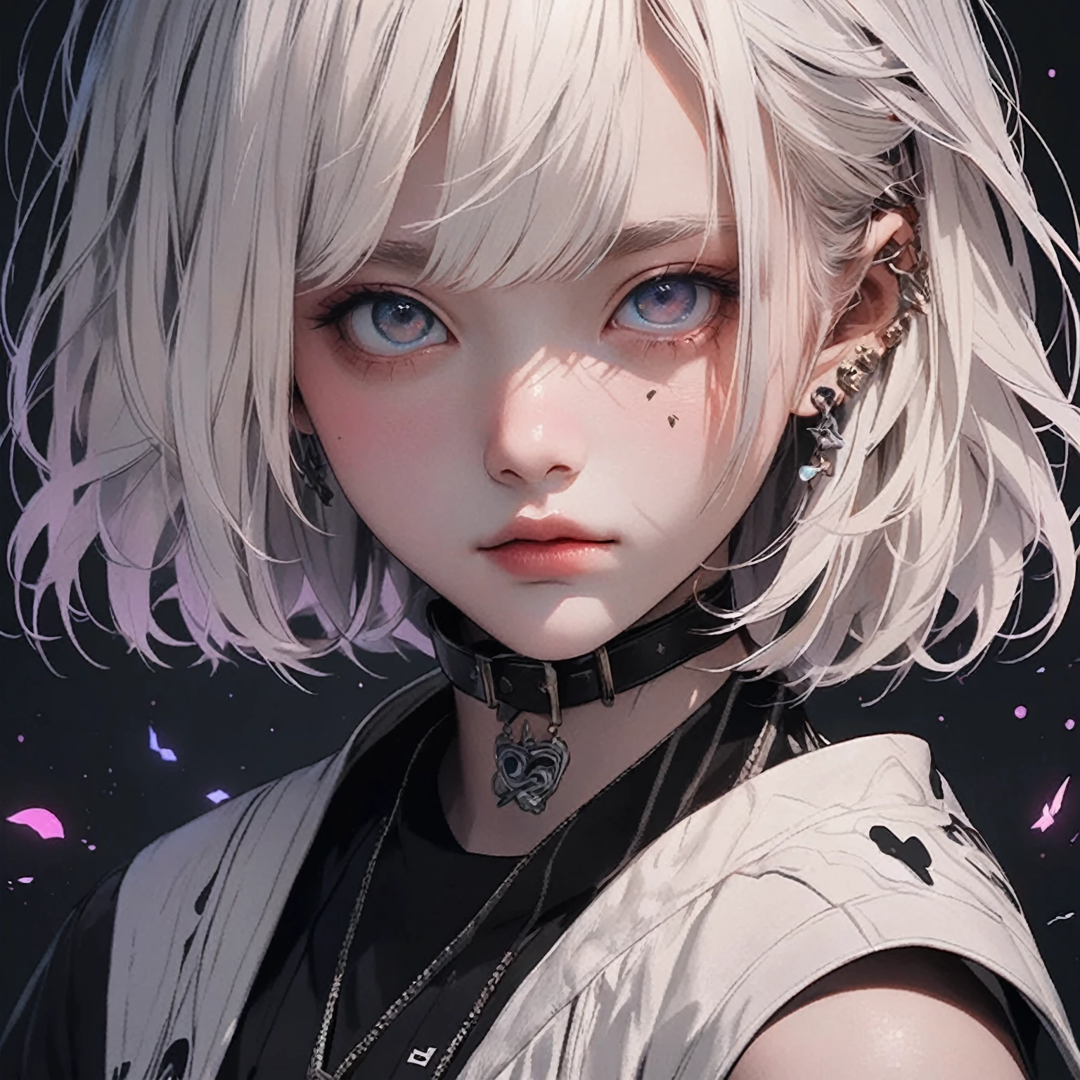 anime girl with white hair and blue eyes with pink flowers, anime style 4 k, stunning anime face portrait, anime style. 8k, detailed portrait of anime girl, artwork in the style of guweiz, beautiful anime portrait, guweiz, girl with short white hair, portrait anime girl, anime art wallpaper 4k, anime art wallpaper 4 k