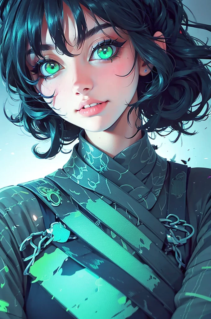 a close up of a woman with green eyes and a black background, loish art style, loish |, neon and dark, jen bartel, inspired by loish, loish and wlop, green glows, green glowing eyes, glowing in the dark, glowing aesthetic, unearthly art style, glowing green, with glowing eyes, cyan and green