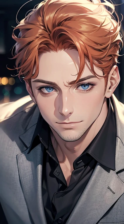 (best quality,4k,8k,highres,masterpiece:1.2),ultra-detailed,(realistic,photorealistic,photo-realistic:1.37),1 man,31 years old,mature man,very handsome,without expression,smile,short grey b
Orange hair,blue eyes,penetrating gaze,perfect face without errors,imposing posture,businessman,office background,cinematic lighting,hdr image