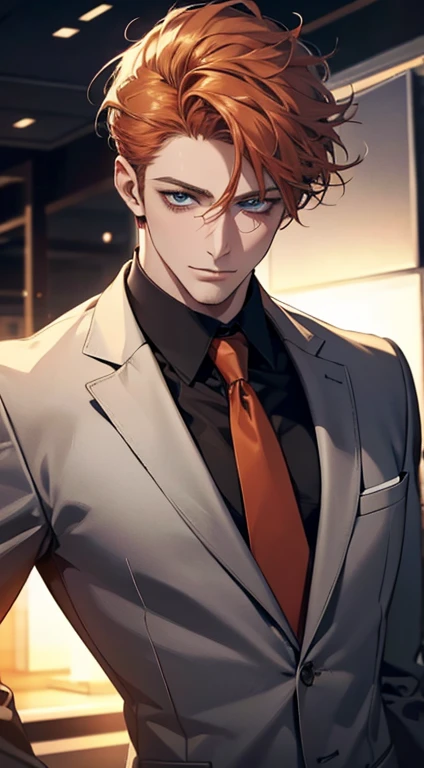 (best quality,4k,8k,highres,masterpiece:1.2),ultra-detailed,(realistic,photorealistic,photo-realistic:1.37),1 man,31 years old,mature man,very handsome,without expression,smile,short grey b
Orange hair,blue eyes,penetrating gaze,perfect face without errors,imposing posture,businessman,office background,cinematic lighting,hdr image