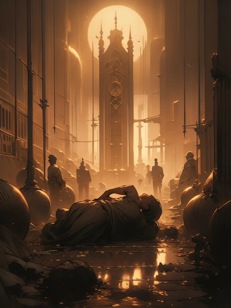 there is a painting of a knight laying on a grave, gerald brom and vincent di fate, old - school dark fantasy art, fallen knight, by Donato Giancola, beksinski and dan mumford, style of donato giancola, by Andrew Ferez, josan gonzales and dan mumford, donato giancola and tom bagshaw, medieval dark fantasy