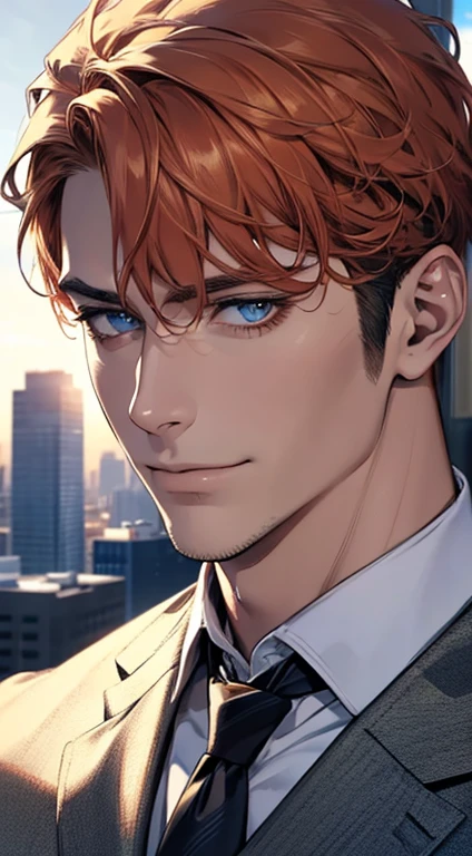 (best quality,4k,8k,highres,masterpiece:1.2),ultra-detailed,(realistic,photorealistic,photo-realistic:1.37),1 man,31 years old,mature man,very handsome,without expression,smile,short grey b
Orange hair,blue eyes,penetrating gaze,perfect face without errors,imposing posture,businessman,office background,cinematic lighting,hdr image