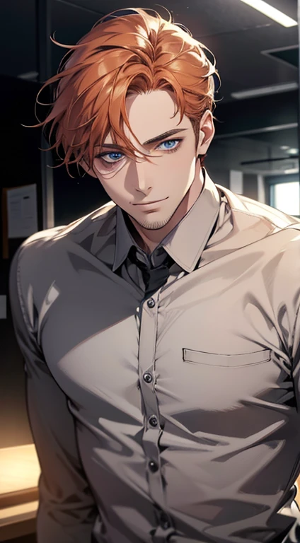 (best quality,4k,8k,highres,masterpiece:1.2),ultra-detailed,(realistic,photorealistic,photo-realistic:1.37),1 man,31 years old,mature man,very handsome,without expression,smile,short grey b
Orange hair,blue eyes,penetrating gaze,perfect face without errors,imposing posture,businessman,office background,cinematic lighting,hdr image