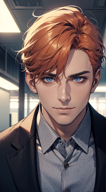 (best quality,4k,8k,highres,masterpiece:1.2),ultra-detailed,(realistic,photorealistic,photo-realistic:1.37),1 man,31 years old,mature man,very handsome,without expression,smile,short grey b
Orange hair,blue eyes,penetrating gaze,perfect face without errors,imposing posture,businessman,office background,cinematic lighting,hdr image