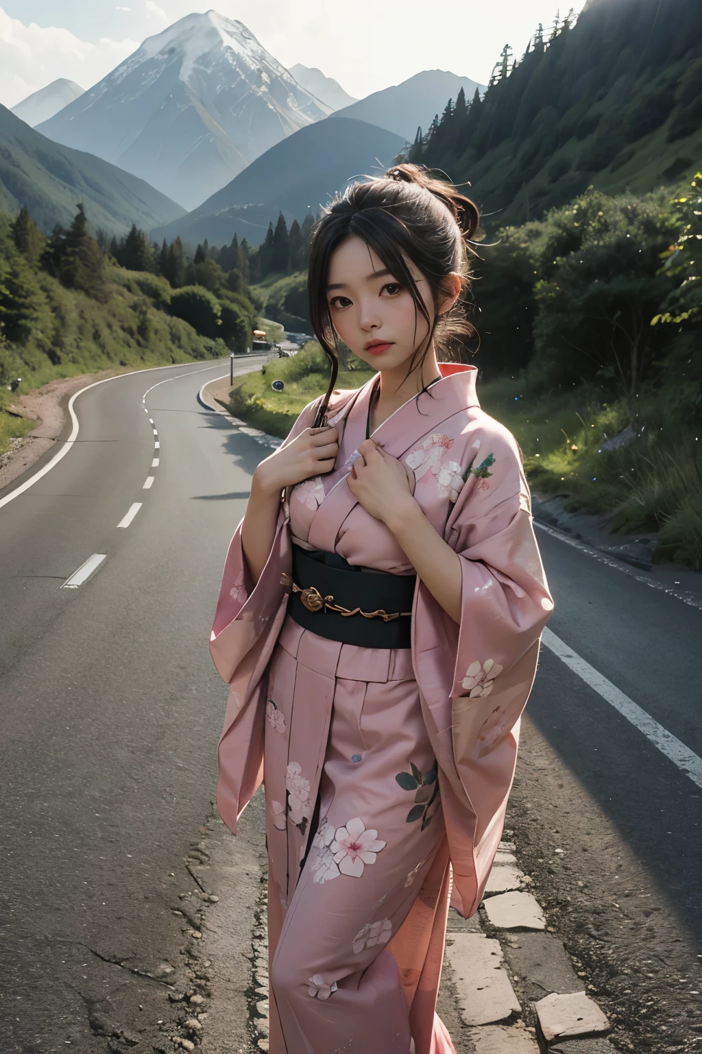 Beautiful,Junko Ishihara,Over Amagi,Prostitute,or period,Years falls,Flame of Love,Disheveled Japanese clothing,In the mountains,The twists and turns of the deep mountains,Flames of Passion,Mature women in their thirties,A devoted beauty,Disheveled Hair,Disheveled outfit,A half-crazed woman obsessed with love,Disheveled, thin kimono,thin yukata,A distraught yukata wearer,Female Artist,Narrow eyes,Single-minded gaze,Simple string belt,or period,Dark mountain path,Crossing the mountain pass,Unpaved mountain roads,On the road through the dark forest,Unpaved road,promenade,Mountain trail,Dirt Road,登Mountain trail,When the road wasn't paved yet,Old mountain path,ground road,carriage,rickshaw,She's wearing light clothing and her chest is exposed.,Beautiful Mature Woman,Her chest is open, exposing her beautiful nipples.,A narrow path leading uphill,A lightly dressed kimono that is slightly disheveled,No cars, only horses and rickshaws,A narrow road just wide enough for one person to pass through々A path through a dark mountain forest covered with snow,Steep dirt road,Dirt-stained area around the feet,Climbing dangerous mountain trails,Animal trail,Unpaved road,Paths for wild boars, etc.,Extremely small and flat chest,Beautiful nipples,The face of a virtuous angel with many good experiences,A beautiful face like a legendary celestial maiden,Unpaved mountain road,Indigo yukata,Wearing cute wooden women's can,No baggage,Holding a single flower,On the ground in the mountains,in the forest,A tall peak in the distance々,A thin yukata with a simple, plain geometric pattern,Beautiful nipples,Beauty,The length of the yukata is long,Face close-up,promenade,Kemono Road,All gravel roads,All off-road,Dark Night Road,Moonlight only,Are thin,Leaner figure,A slender beauty with an unfortunate past,Dark night road in the forest,One straight road,Hanni in New Jeans,off road,Private roads,animal trail,Lonely mountain path in the forest,far and near method,Out of focus background,Fo